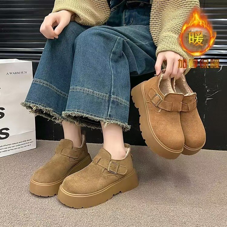 松糕厚底增高加绒勃肯鞋女款2026秋冬新款复古一脚蹬乐福博肯棉鞋