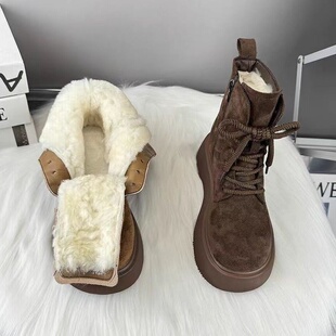 东北加绒加厚大棉雪地短靴女2025秋冬新款百搭松糕增高休闲马丁靴