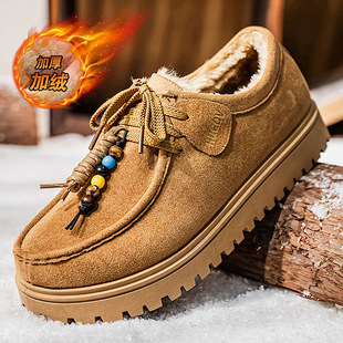 冬季男士厚底袋鼠男鞋子运动休闲工装勃肯鞋加绒加厚保暖抗寒棉鞋