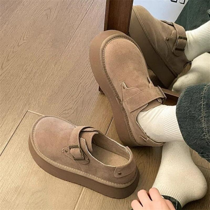 春秋复古勃肯鞋女2026新款一脚蹬乐福鞋厚底增高懒人豆豆鞋子潮