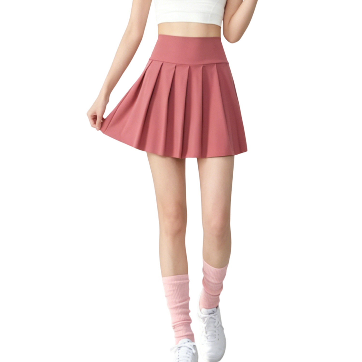 夏季户外女士口袋高腰百褶裙防走光网球运动短裙薄款紧身瑜伽裙裤