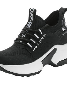 低帮现货网布黑色粘胶鞋纯色sgs休闲圆头内增高鞋时尚休闲爆款