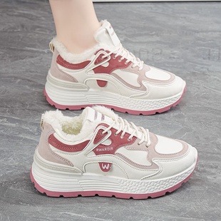 皮面运动鞋女加绒2025新款冬防滑软底休闲保暖学生二棉鞋秋冬季暖