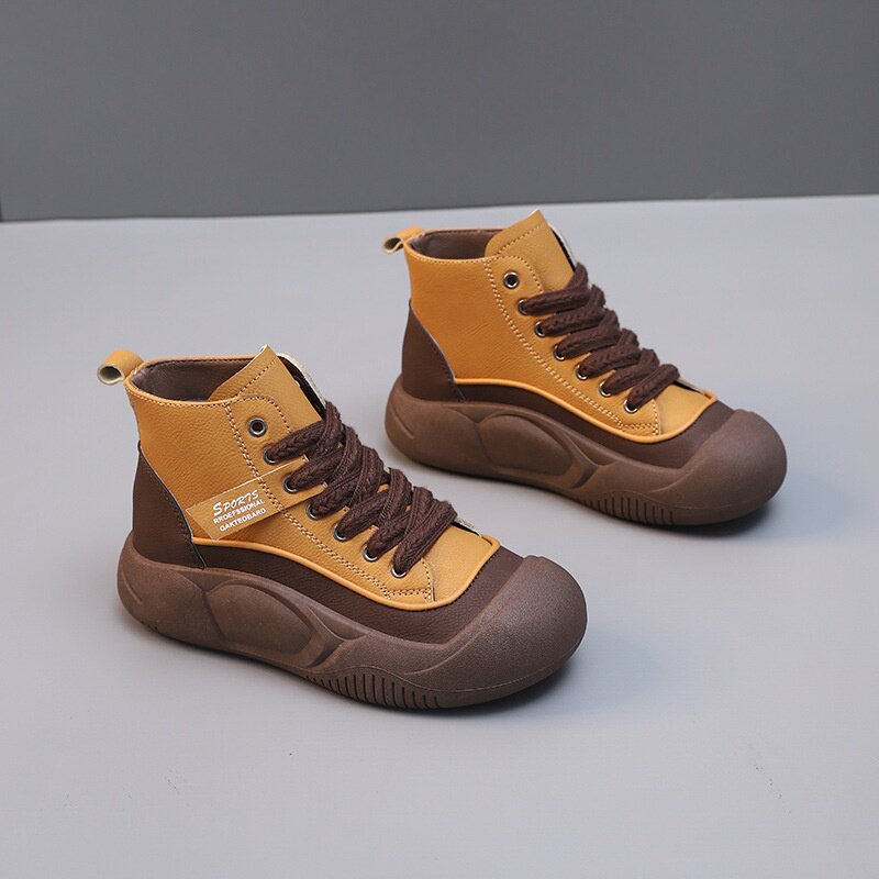 2026秋季新款韩版高帮皮面百搭平底小白鞋女款休闲运动厚底板鞋