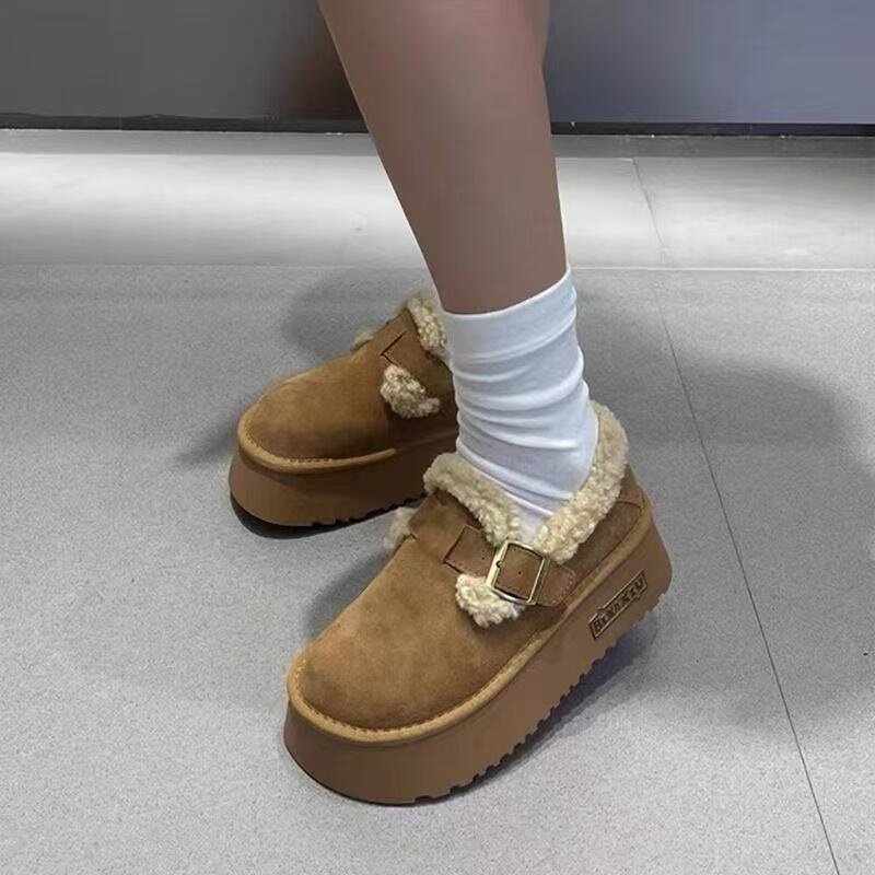 厚底雪地靴女2026秋冬新款加绒棉鞋子一脚蹬复古勃肯鞋子东北棉鞋