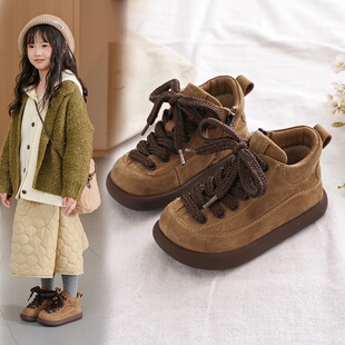女童马丁靴厚底勃肯短靴2025秋季新款侧拉链保暖二棉靴复古烟筒靴
