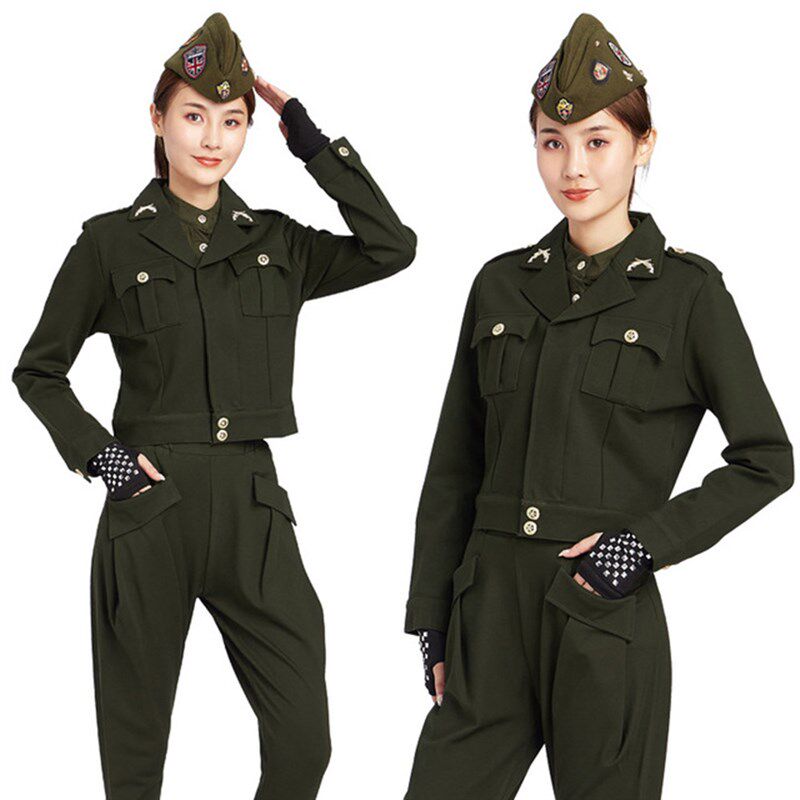 新款水兵舞服g装女大码列宁服新款秋冬短外套广场舞上衣长袖军绿