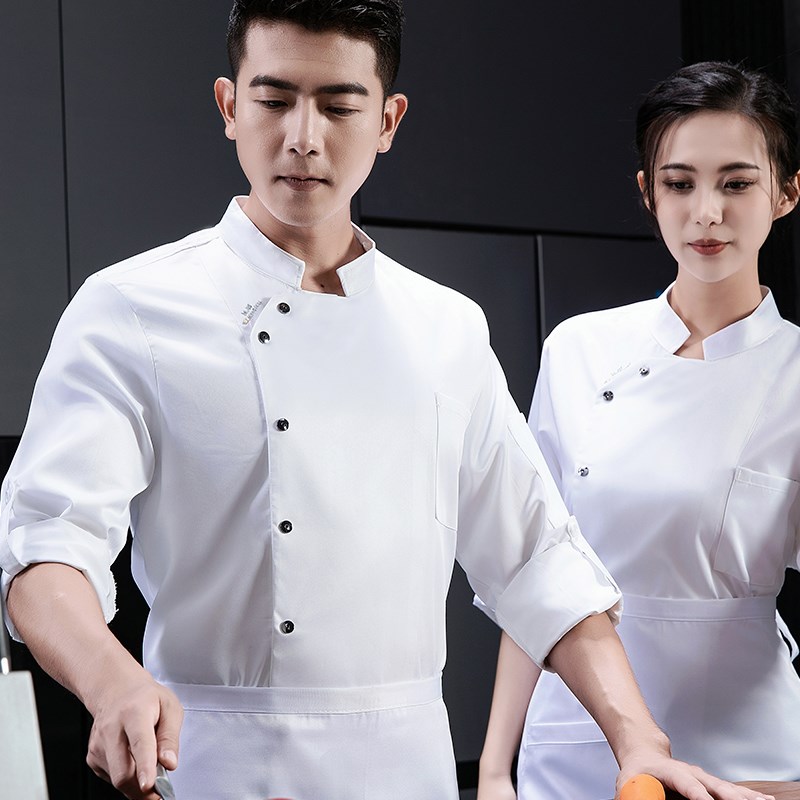 新选高端厨师工作服m调节袖秋冬季厨师服男定制logo餐厅酒店厨衣
