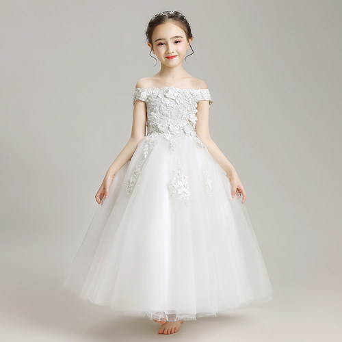 新款儿童晚礼服公主裙蓬蓬纱女童婚纱拖尾小孩Q花童模特走秀钢琴