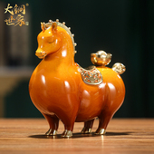 新年马上有钱黄铜马摆件创意家居M电视柜客厅桌面装 饰工艺