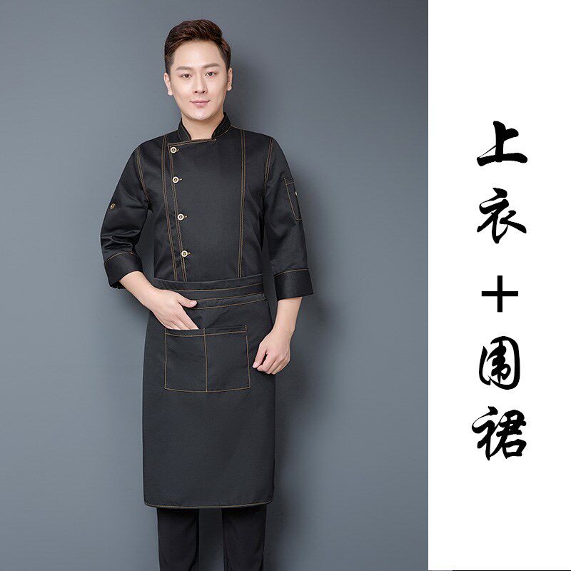 新款牛仔c谢霆锋同款12道锋味厨师服长袖酒店后厨饭店快餐饮工作