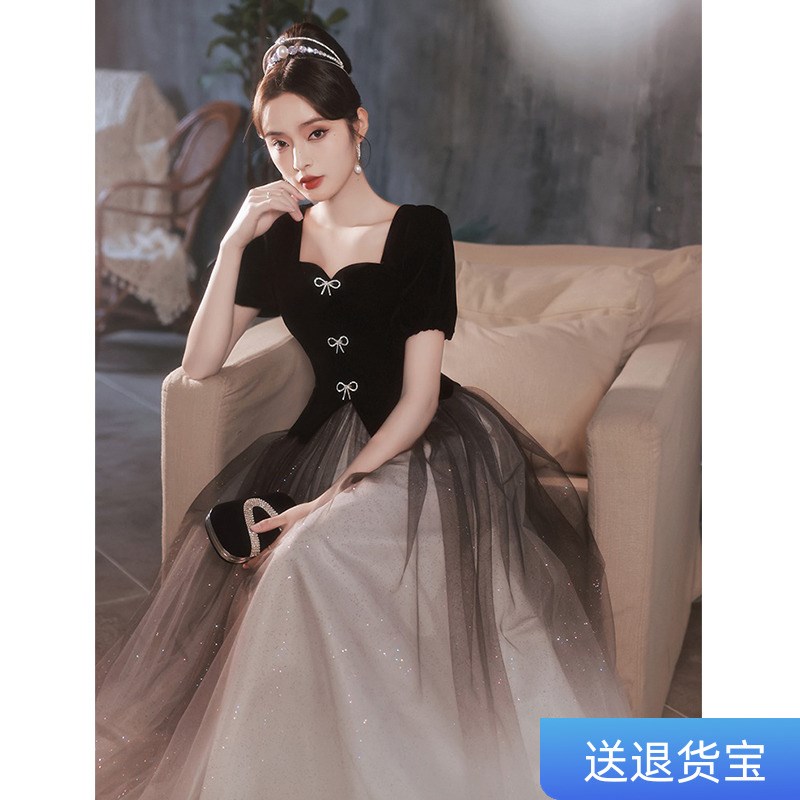 新选黑色晚礼服女高级感轻奢小众钢琴合I唱演出服成人礼简单大方图片