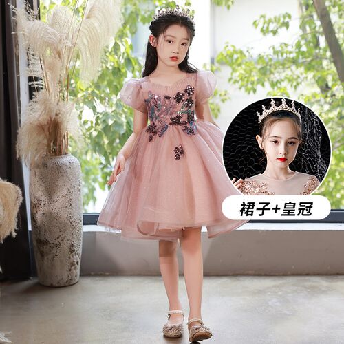 新款儿童主持人钢琴m演奏演出服公主裙女童高端礼服蓬蓬裙花童婚