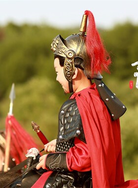 新选古代岳飞儿童盔甲铠甲同款影视演出 士兵将士服Y装群演路人小
