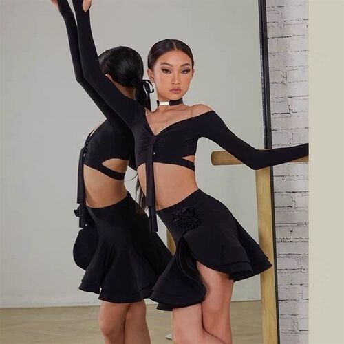 新款小小ZYM春夏新款成s人拉丁舞服洋气重工大摆裙演出服时尚亮片