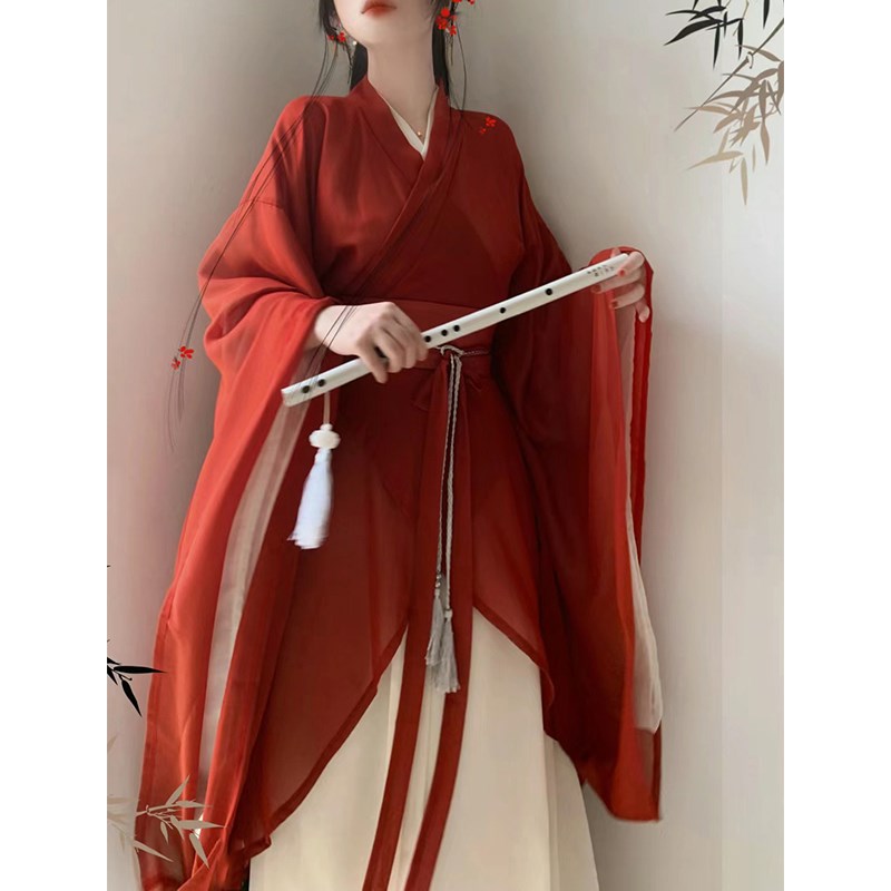 新选红色武侠女i风汉服成人古装国风齐腰八破裙古风舞蹈演出服新