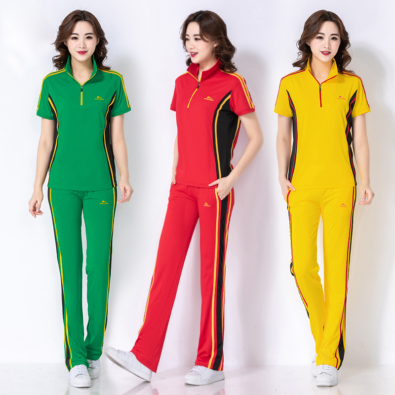 新品夏季运动套装女短袖s佳木斯广场舞柔力球团体梦之队服装运动