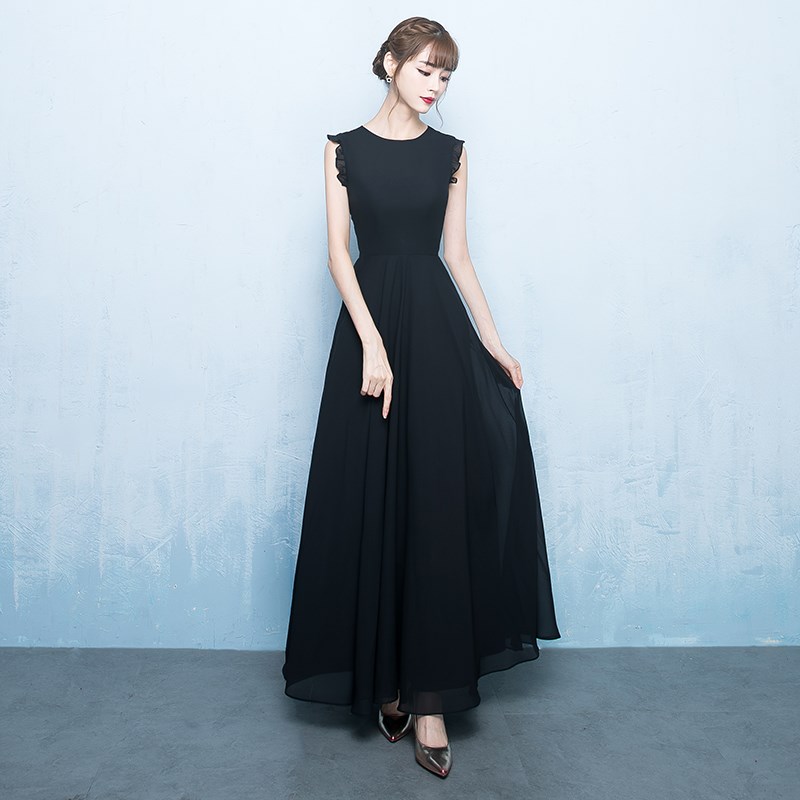 新款晚礼服裙女黑色轻奢小众高端高级感钢琴演奏演出服1.8岁成人图片