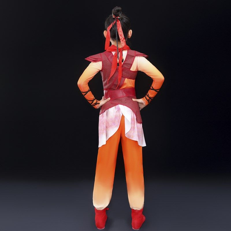 新选六一儿童f演出服再现花木兰舞蹈喜庆演出服中国红打鼓舞蹈服