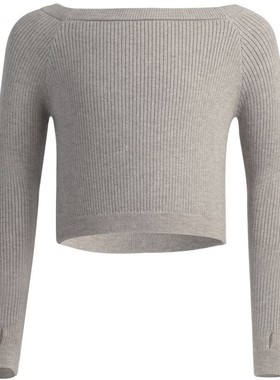 新选舞蹈毛衣儿童女灰色针织外套一字领练功服长袖U外搭女童跳舞