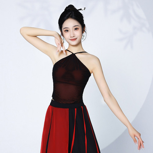 精选新款古典舞成人吊带舞B蹈服女中国风黑色上衣背心演出服