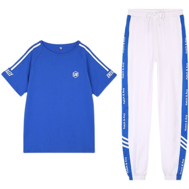 新选运动服套装女士夏季新款时尚洋气短J袖长裤广场舞蹈休闲两件