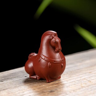 紫砂唐马茶宠摆件朱泥小茶玩一件代发茶具套装大红袍茶宠可养厂家
