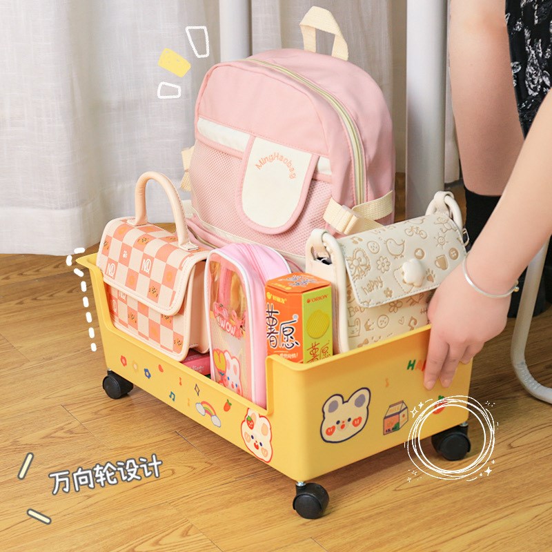 可爱桌面收纳盒带滑轮桌下放书整理盒家用装书神器宿舍置物收纳架