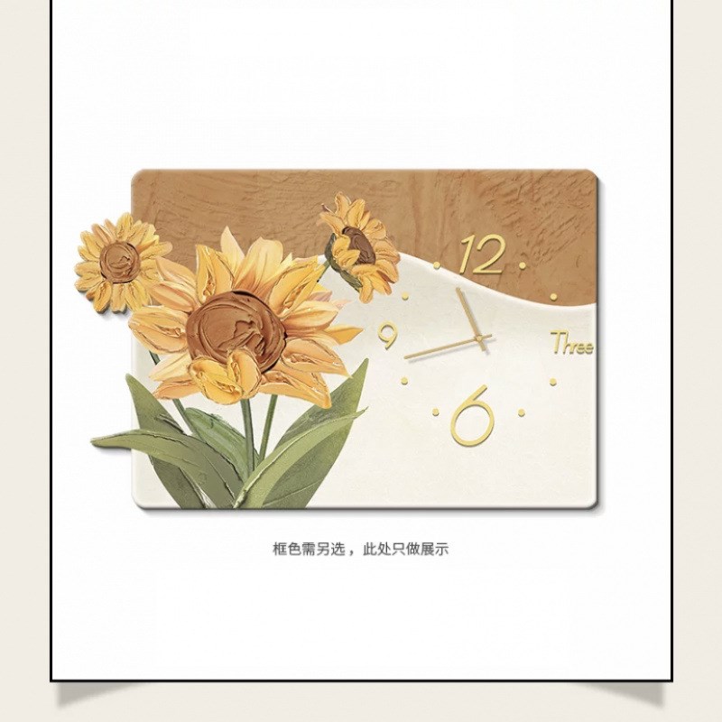 北欧向日葵电表箱画装饰画带钟表免打孔奶油风弱电箱遮挡电闸盒画