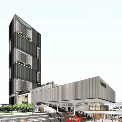 现代超高层商业综合体购物广场办公公寓裙房架空退台建筑su模型