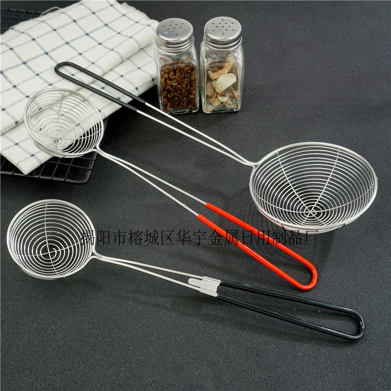 不锈钢火锅小漏勺厂家供货硅胶浸塑线漏挂壁漏勺笊篱过滤小滤网勺