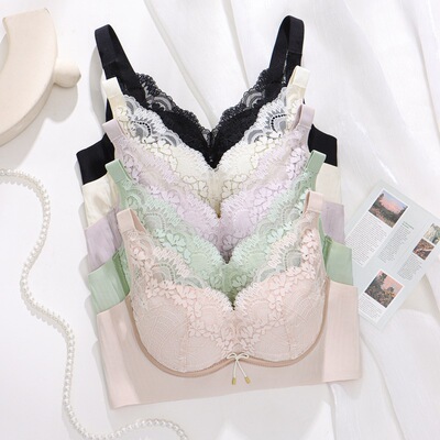 软支撑果冻红豆杉无侧骨薄款内衣女聚拢无钢圈收副乳零感罩文胸