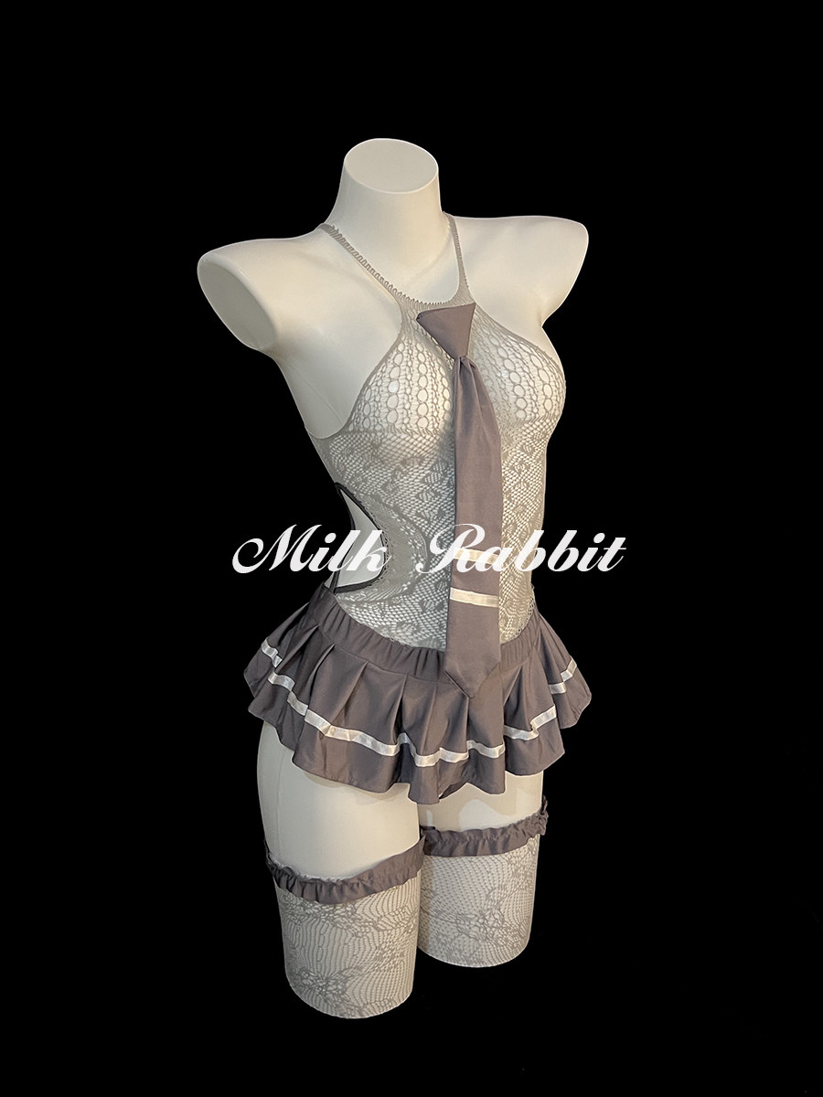 Cy奶兔「学妹暴击」纯欲辣妹性感内衣jk网衣百褶短裙网袜一体套装