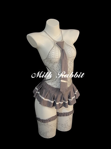 Cy奶兔「学妹暴击」纯欲辣妹性感内衣jk网衣百褶短裙网袜一体套装