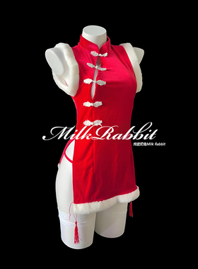 Cy奶兔「圣诞旗袍」情调制服小胸红色衣服qqny诱惑春节跨年旗袍