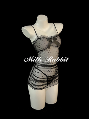 Cy奶兔「赫兹少女」性感内衣透视蕾丝吊带睡裙波点网纱约会睡衣