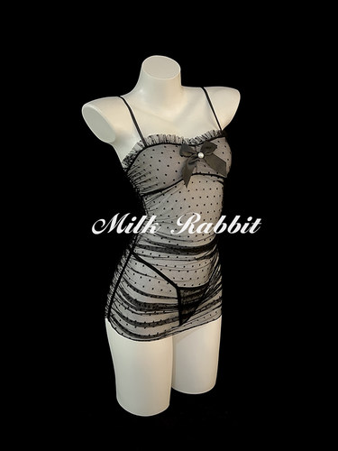 Cy奶兔「赫兹少女」性感内衣透视蕾丝吊带睡裙波点网纱约会睡衣