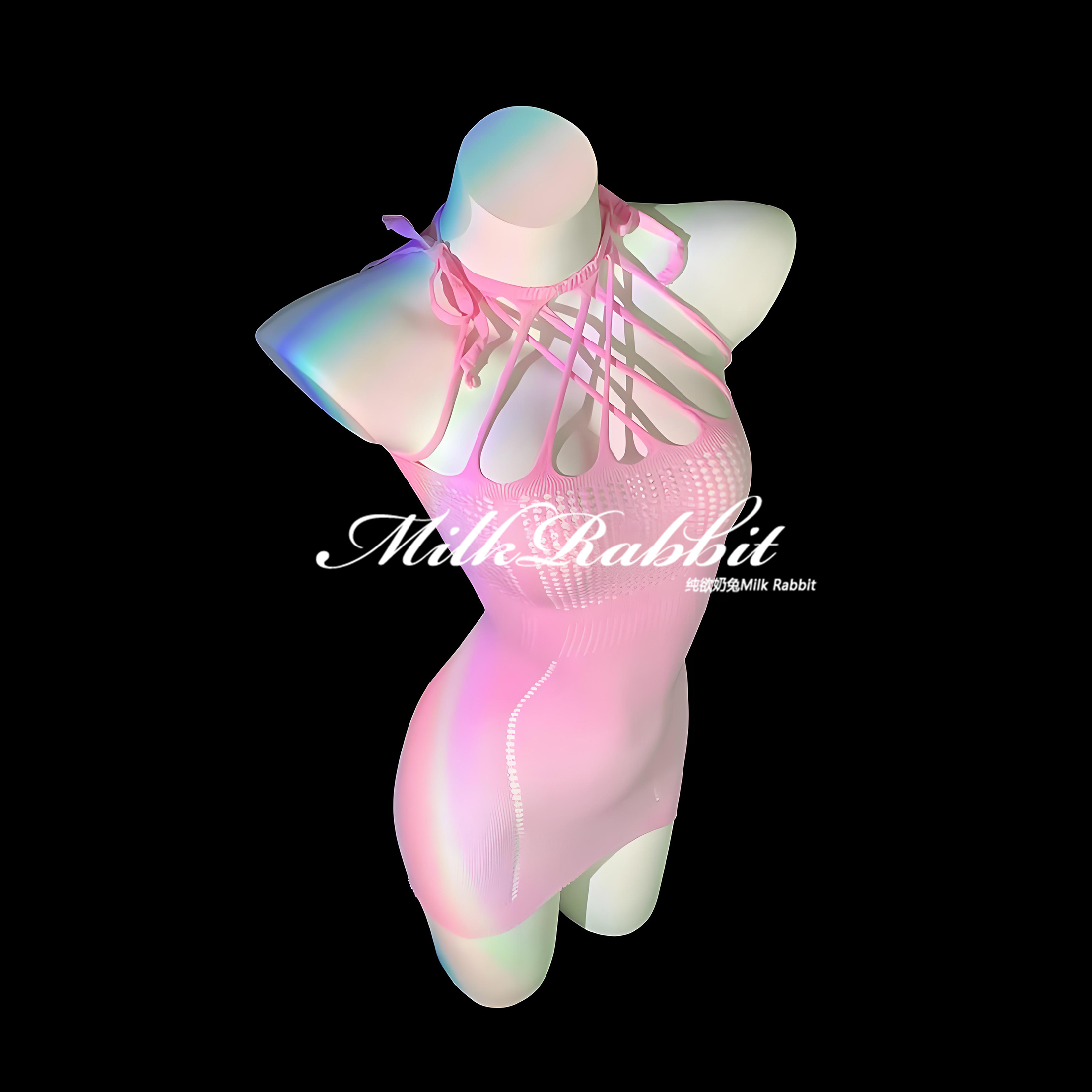 Cy奶兔「粉红诱惑」性感透视打底镂空网衣qqny可撕连体衣绝绝内搭