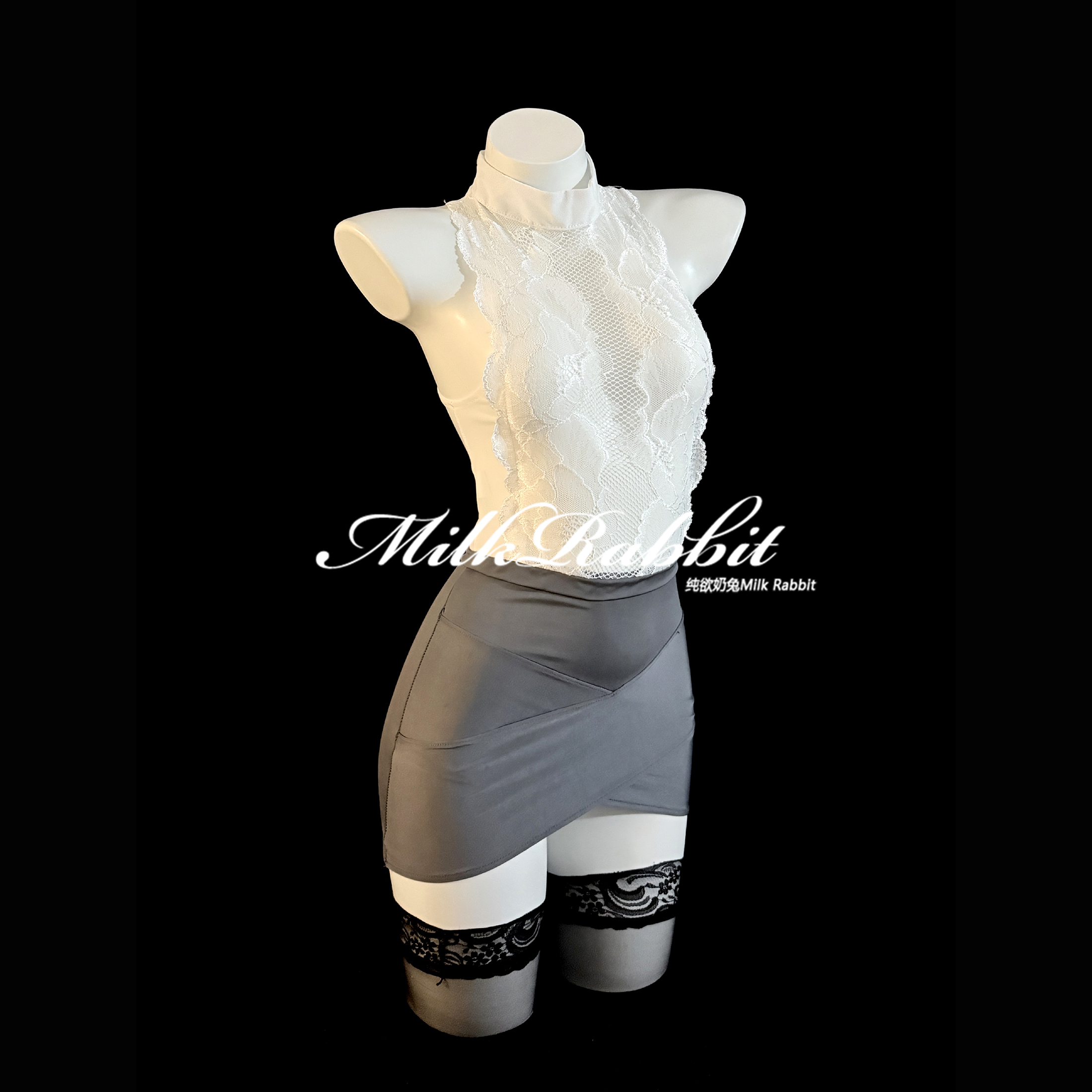 Cy奶兔「金秘书」性感睡裙蕾丝制服镂空内衣诱惑连体裙纯欲qqny