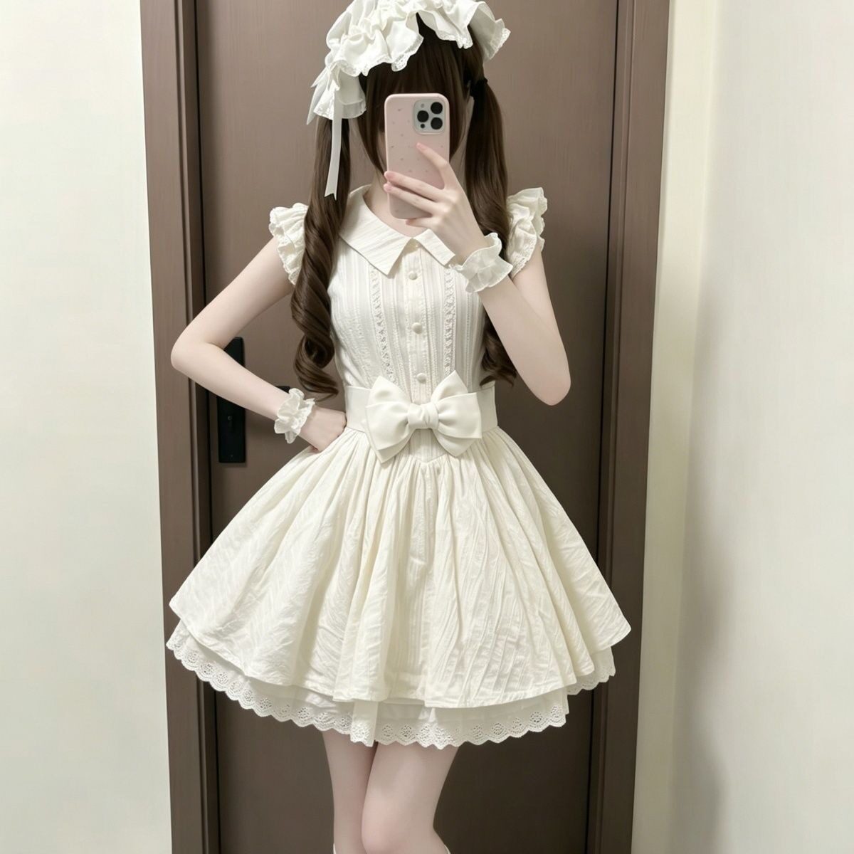 漂亮出片小衣法式甜美减龄杏色学院风旅游娃娃领连衣裙女公主裙夏