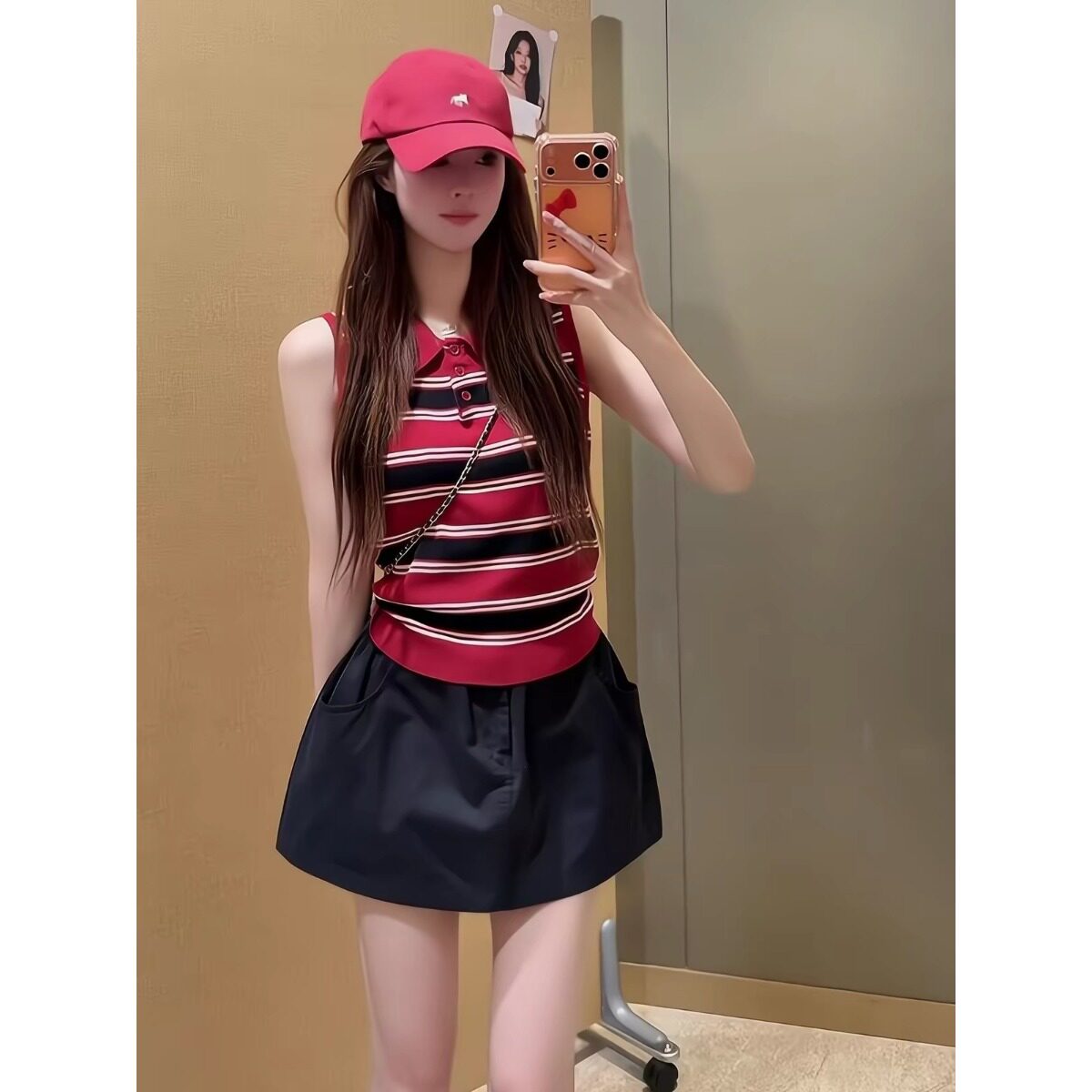 2026新款条纹polo衫半身连衣裙女夏季小个子穿搭一整套装短裙