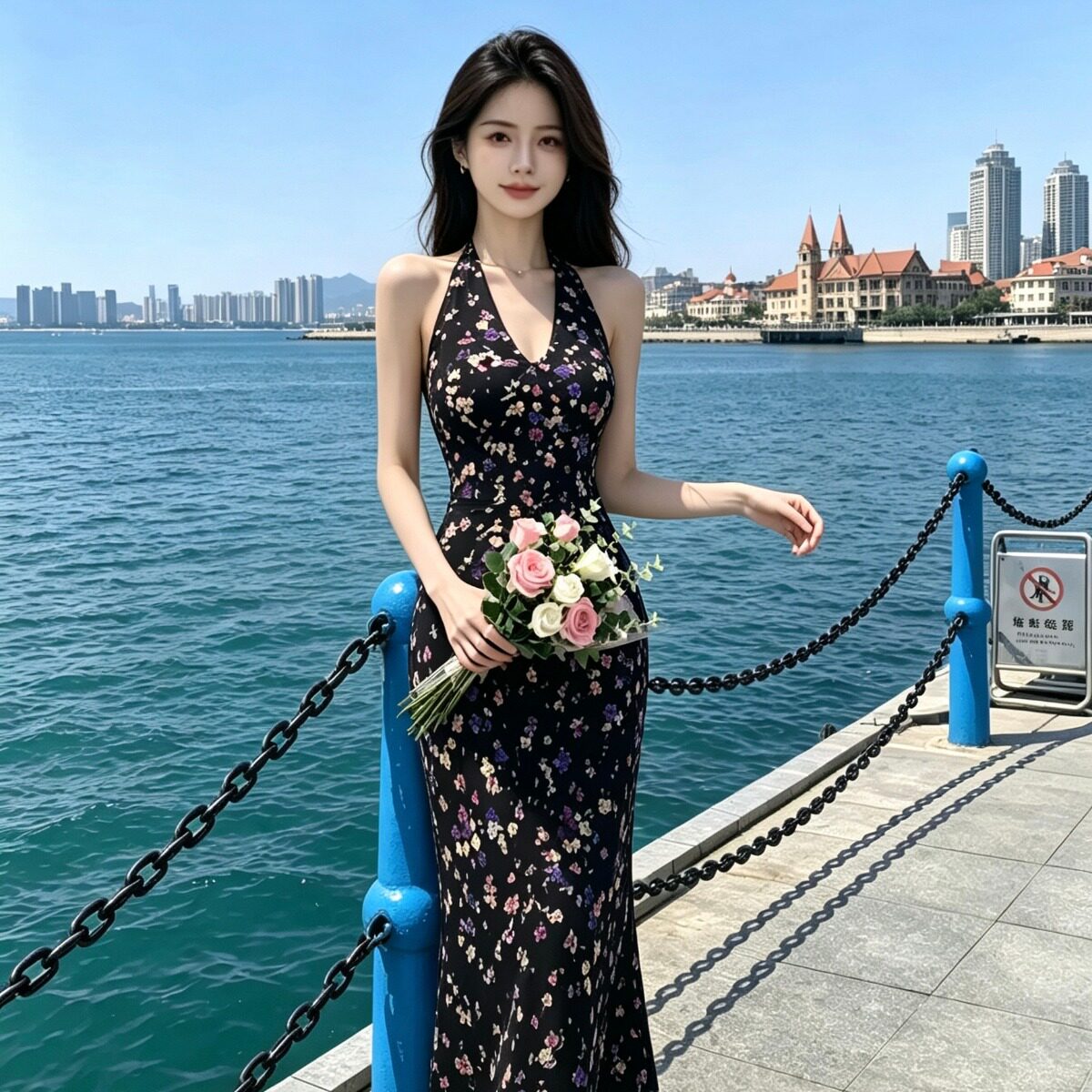 无袖海边度假风V领碎花吊带连衣裙子女夏季2026新款显瘦吊带长裙