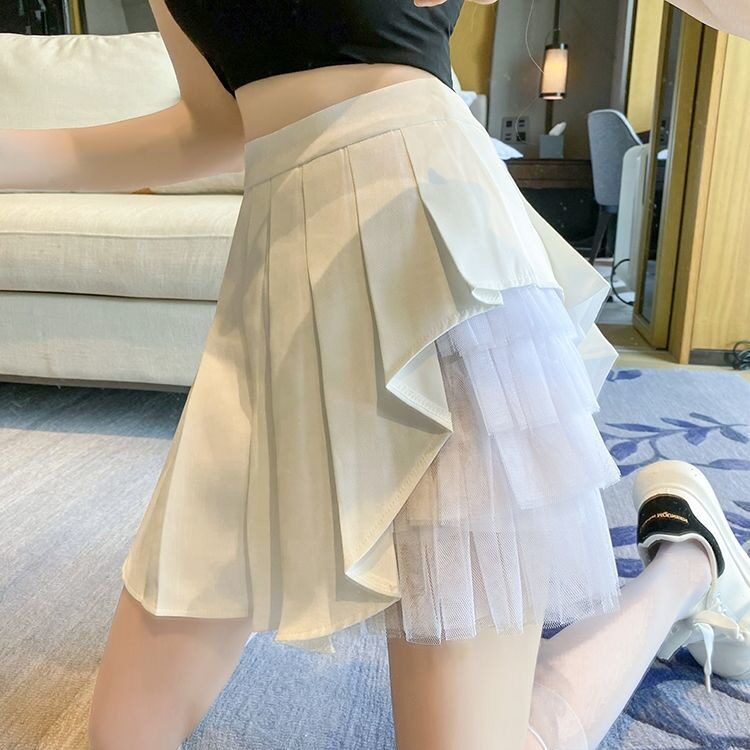 优质面料网纱百褶裙女夏辣妹小众小个子短裙高腰显瘦a字半身