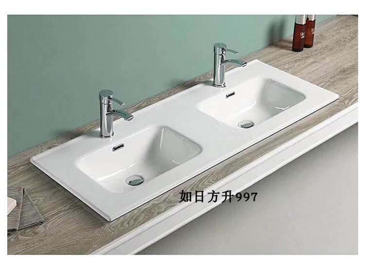 薄边盆陶瓷双盆一体成型洗脸盆中台上盆大尺寸1.2方形洗手双盆1.8