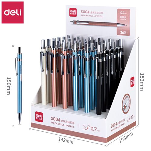 得力2B金属笔身按压自动铅笔S003