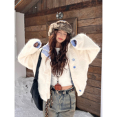 加绒保暖外套 条纹波点立领毛绒夹克双面穿男女秋冬季 OPUP 美式