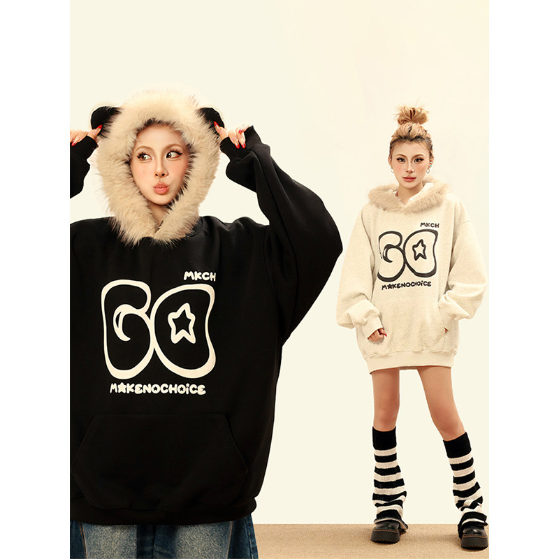 OPUP美式复古毛领连帽卫衣