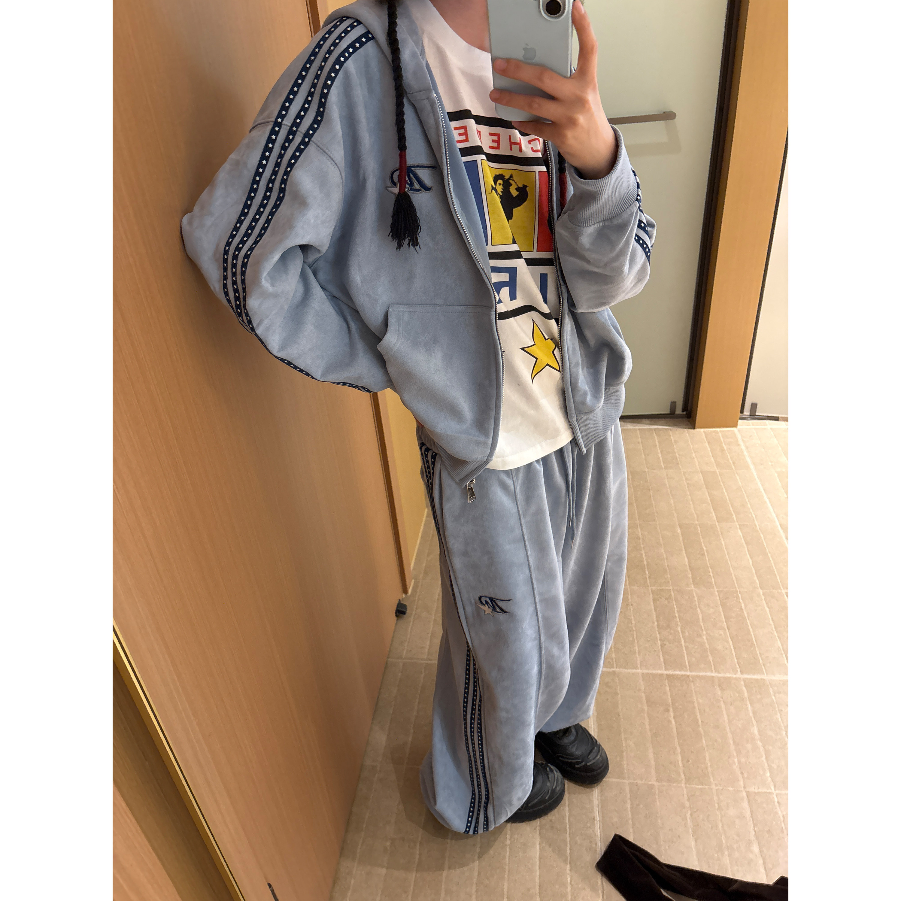 OPUP 美式潮牌仿麂皮星星织带宽松外套裤子休闲男女中性情侣套装,男装,休闲运动套装,淘宝优惠券,粉丝福利购,淘宝优惠卷