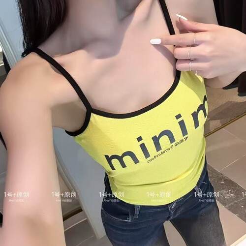 美式辣妹字母印花吊带背心女
