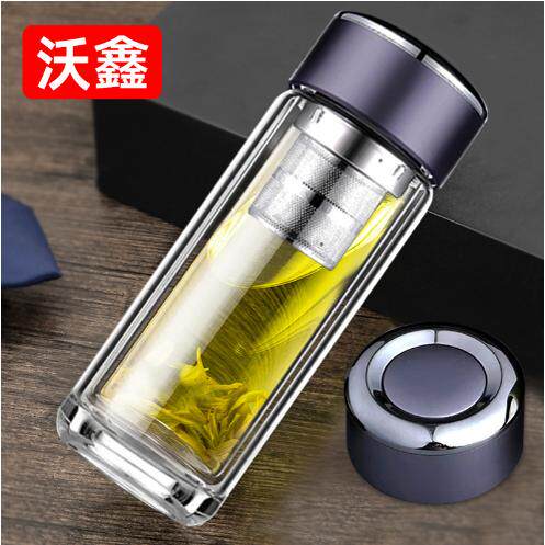 沃鑫双层玻璃杯带盖大容量水杯男女家用便携过滤泡茶杯车载杯定制